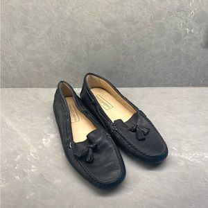 Saks Fifth Avenue Shoes Womens Black Slip On Moccasin Loafer Flats Leather New